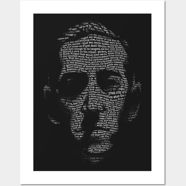 H P Lovecraft Necronomicon text portrait Wall Art by vincentcarrozza